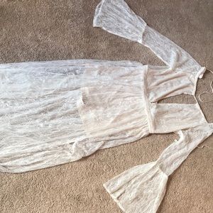 Lace maxi dress with nude romper underneath